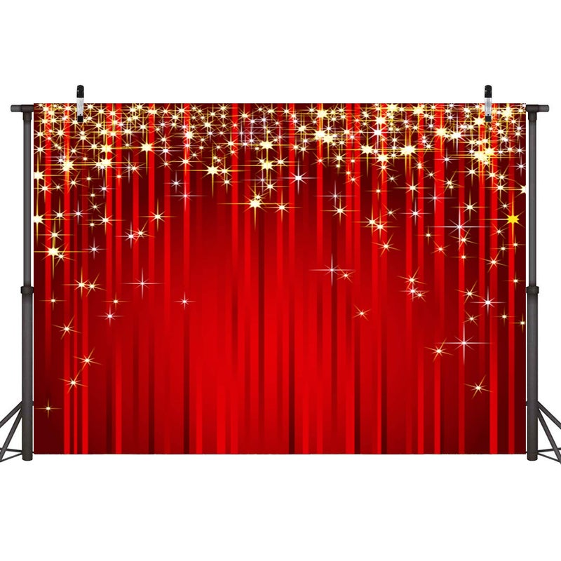 Sensfun 8x6ft Red and Gold Backdrop for Photography Red Stripe Starry Glitter Background Xmas Star Backdrops Adult VIP Awards Event Wedding Birthday Party Decor Portrait Photo Booth Shoot Studio Props - Image 1